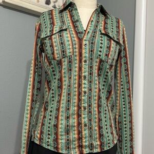 Cowgirl Tuff Teal and Brown Pullover Shirt